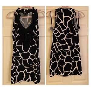 WHBM Black & White Ruffled Front Sleeveless Tunic